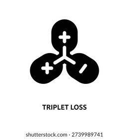 Minimalist black and white vector icon illustrating triplet loss concept in deep learning and AI, ideal for tech presentations and educational materials.