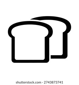 Minimalist black and white vector icon featuring two overlapping slices of bread. This clean line art design is ideal for bakery branding, restaurant menus, breakfast themes, and food apps.
