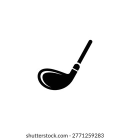 Minimalist black and white vector icon of a golf club head and shaft for sports and leisure graphics