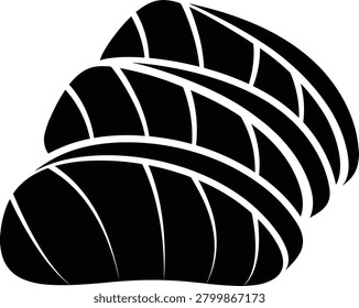 A minimalist black and white vector icon depicting three stacked slices of fresh salmon sashimi or nigiri sushi.