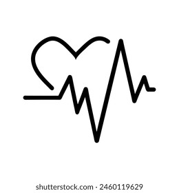 Ilustración vectorial minimalista en blanco y negro de un corazón con una línea de electrocardiograma integrada