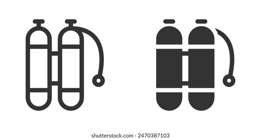 Minimalist black and white vector illustration of scuba diving tanks with hoses.