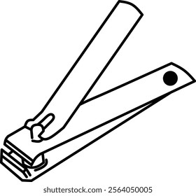 Minimalist black and white vector illustration of a nail clipper. Simple, clean design ideal for grooming, hygiene, self-care, and beauty-related projects. Perfect for digital or print media