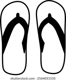 Minimalist black and white vector illustration of flip-flop sandals. Simple, clean design perfect for summer, beach, travel, vacation, and footwear branding projects. Ideal for digital use