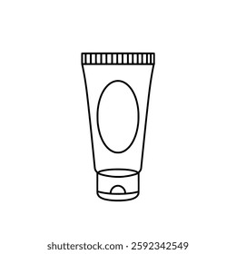 Minimalist Black and White Vector Illustration of a Tube of Toothpaste for Dental Hygiene and Oral Care