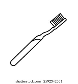 Minimalist Black and White Vector Illustration of a Simple Toothbrush for Dental Hygiene and Oral Care Concepts