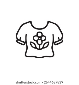 Um vetor preto e branco minimalista ilustração de uma blusa com um design de flor proeminente perfeito para a moda ou temas criativos