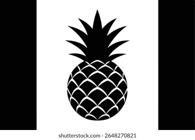 A minimalist black and white vector illustration of a pineapple silhouette centered against a split black and white background. The pineapple is depicted in a simple, geometric style.