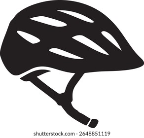 A minimalist black and white vector illustration of a bicycle helmet designed for head protection and safety during cycling activities