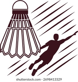 Minimalist black and white vector illustration of a shuttlecock for badminton. Clean line art design perfect for sports logos, fitness branding, athletic icons, or badminton-related graphics. Ideal fo