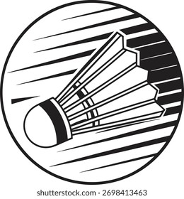 Minimalista Ilustración vectorial en blanco y negro de un volante para el bádminton. Diseño de arte de línea limpio perfecto para logotipos deportivos, marca de fitness, iconos atléticos o gráficos relacionados con el bádminton. Ideal para