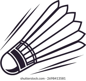 Minimalista Ilustración vectorial en blanco y negro de un volante para el bádminton. Diseño de arte de línea limpio perfecto para logotipos deportivos, marca de fitness, iconos atléticos o gráficos relacionados con el bádminton. Ideal para