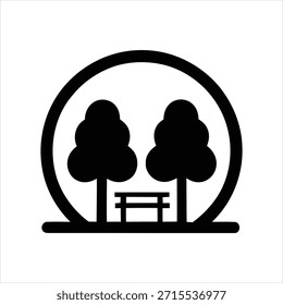 Minimalist black and white vector illustration of two people sitting under a tree inside a circular frame, flat design style, scalable for any project.