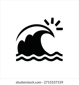 Minimalist black and white vector illustration of a powerful ocean wave cresting with splash droplets, scalable and editable for commercial design projects.