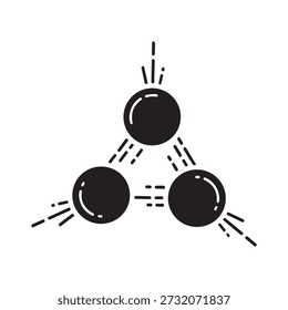 Minimalist black and white vector illustration featuring three interconnected circles arranged in a triangular formation. Each circle has radiating lines, creating a dynamic and balanced composition.