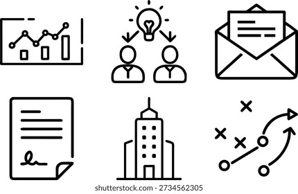 Una Ilustración vectorial minimalista en blanco y negro de un icono de documento con firma y líneas, ideal para aplicaciones empresariales y corporativas.