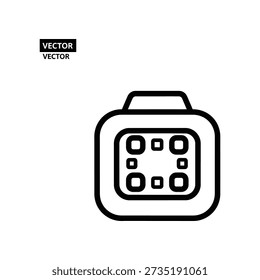 Minimalist black and white vector illustration of a lunchbox with a handle and six compartments.