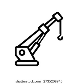 Minimalist black and white vector illustration of an industrial crane lifting hook, perfect for construction, engineering, and logistics projects.
