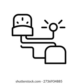Minimalist black and white vector illustration of a car towing a trailer with a rope, ideal for transportation, travel, and logistics concepts.