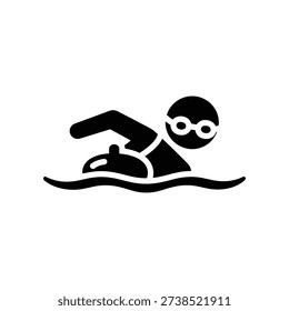 Minimalist black and white vector illustration of a child skiing, capturing playful winter sports action in a clean, cartoon style ideal for designs.