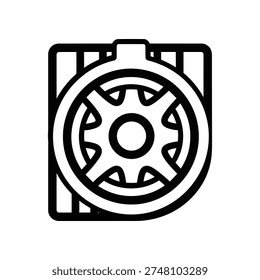 Minimalist black and white vector illustration of a car wheel hubcap, perfect for automotive design, logos, and graphic projects.