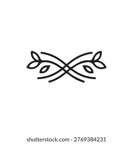 A minimalist black and white vector illustration depicting an elegant botanical design with interwoven lines and abstract leaf elements. Perfect for nature-themed projects.