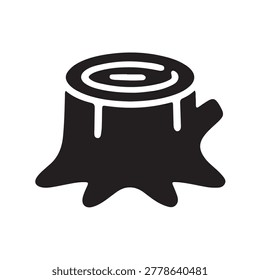 Minimalist black and white vector illustration of a tree stump melting like candle wax with drips.