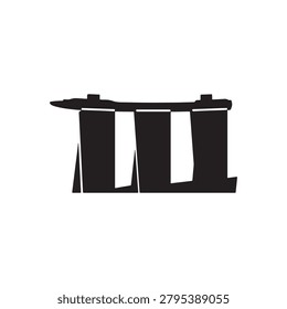 Minimalist black and white vector illustration of Marina Bay Sands hotel in Singapore