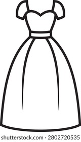 Minimalist black and white vector illustration of an elegant dress design.