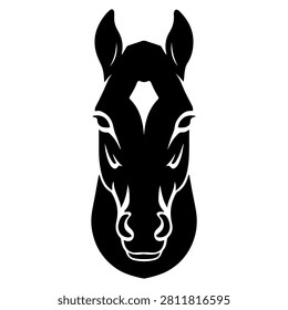 Minimalist black and white vector illustration of a horses head, emphasizing sleek lines and elegant form suitable for artistic projects.