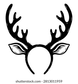 Minimalist black and white vector illustration of reindeer antlers and head outline, suitable for holiday and winter themes.