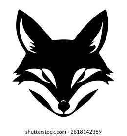 Minimalist black and white vector illustration of a foxs head with detailed facial features and pointed ears.