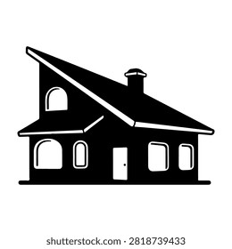 Minimalist black and white vector illustration of a house, showcasing architectural design and real estate concepts.