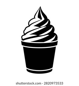 Minimalist Black and White Vector Illustration of Soft Serve Ice Cream or Frozen Yogurt in a Cup