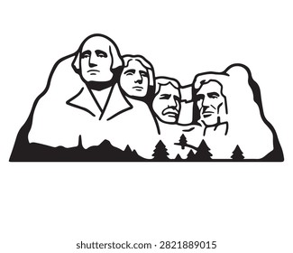 Minimalist black and white vector illustration of the famous monument featuring four presidential faces monument presidents sculpture mountain landmark american minimalist illustration