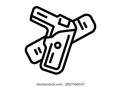 Minimalist black and white vector illustration of handgun inside holster. Ideal icon for security services, police gear, tactical equipment stores, weapon safety, or law enforcement websites.