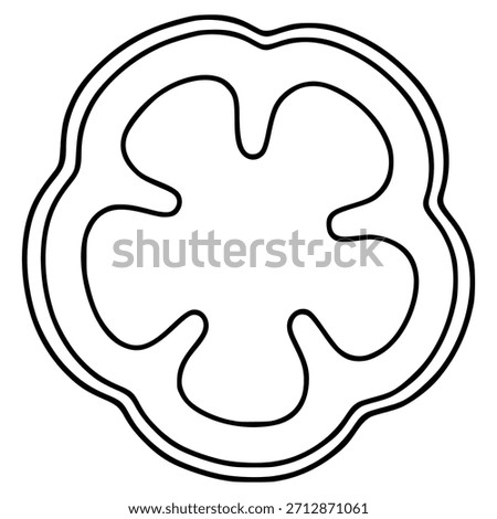 A minimalist black and white vector illustration of a bell pepper slice, showcasing its internal structure and distinct segments.