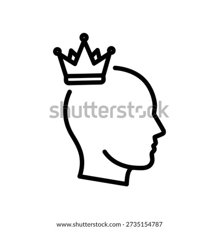Minimalist black and white vector illustration of a royal crown on a human head profile, symbolizing leadership, authority, and success in business or monarchy.