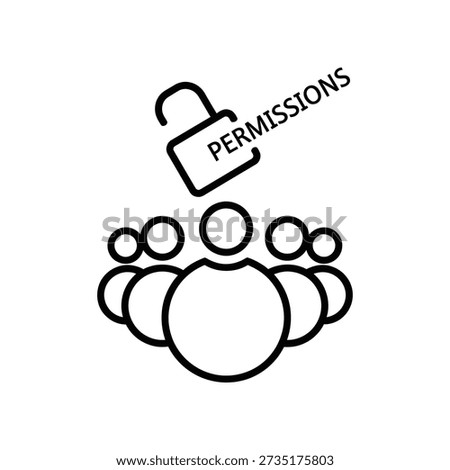 Minimalist black and white vector illustration of a lock and three keys symbolizing permissions, access control, and security concepts for digital or print use.