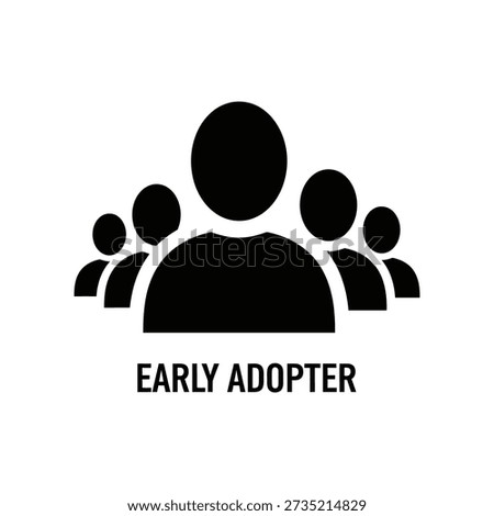 Minimalist black and white vector illustration depicting an early adopter leading a team towards innovation, ideal for business and technology content.