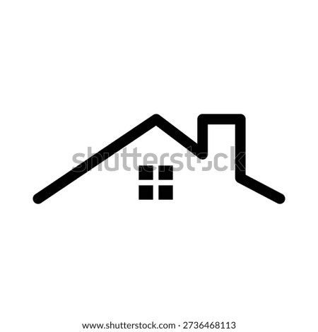 A minimalist black and white vector illustration of a house roof with a chimney and a simple four-pane window, perfect for real estate or architectural concepts.