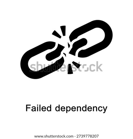 Minimalist black and white vector illustration of a broken dependency chain, symbolizing failure or error in systems, perfect for tech and business presentations.
