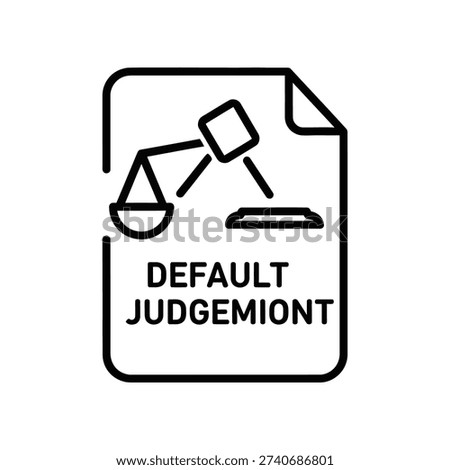 Minimalist black and white vector illustration of a default judgement gavel icon inside a speech bubble, ideal for legal, court, and justice-related designs.