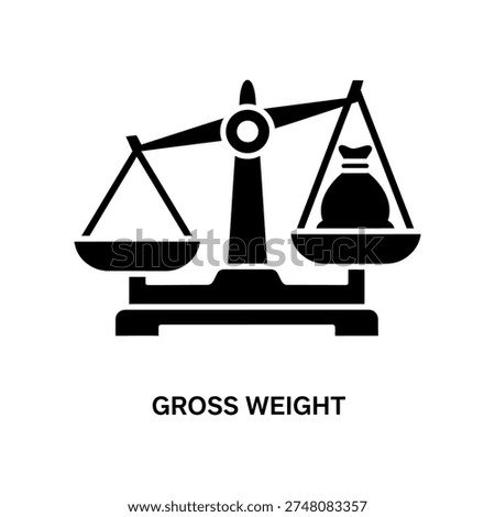 Minimalist black and white vector illustration of a gross weight balance scale, ideal for legal, business, or measurement concepts.