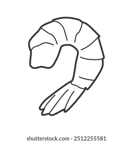 Minimalist black and white vector line icon of a frozen seafood section. This icon represents a freezer display with various frozen seafood products like fish, shrimp, and shellfish.