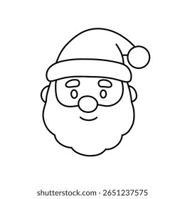 Minimalist black and white vector line art illustration of Santa Claus without mustache. Perfect for holiday greeting cards, festive designs, and seasonal projects.