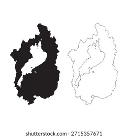Mapa de Vector minimalista en blanco y negro del contorno de la prefectura de Shiga y la forma rellenada para el diseño
