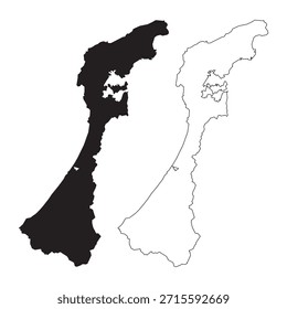 Minimalistische schwarz-weiße Vektorkarte der Präfektur Niigata mit Umrissen und ausgefüllter Form für das Design