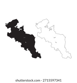 Mapa de Vector minimalista en blanco y negro del contorno de la prefectura de Kyoto y la forma rellenada para el diseño