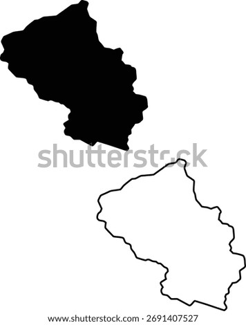 Minimalist black and white vector maps display the shape of an undefined landmass, suitable for geographical studies or presentations.